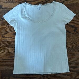 Brandy Melville White Lace Trim Tee